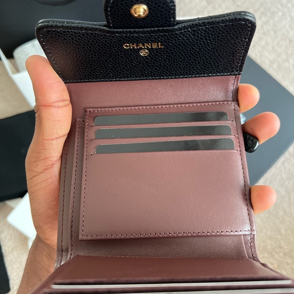 Brand New Classic Chanel Caviar Flap Card Holder Wallet Black Gold CC - Picture 6 of 9